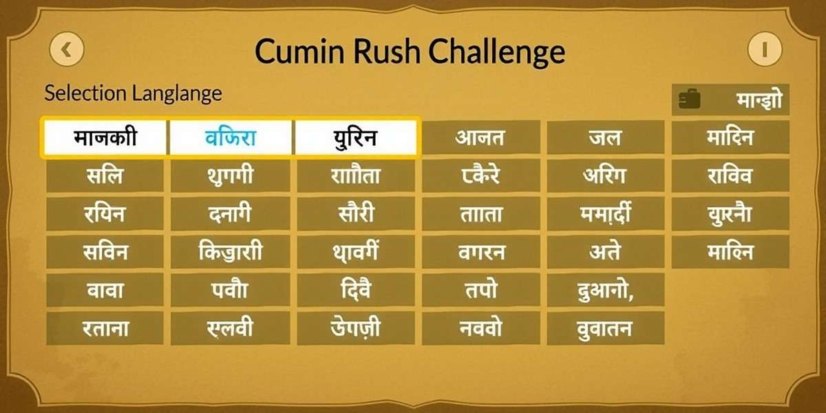 Cumin Rush Challenge - Language Options Cumin Rush Challenge language selection screen showing 14 Indian languages with their respective scripts